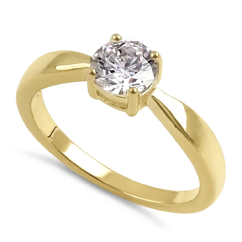 Round Cut Engagement Rings-Sterling Silver 6mm Round Clear CZ Yellow Gold Plated Ring