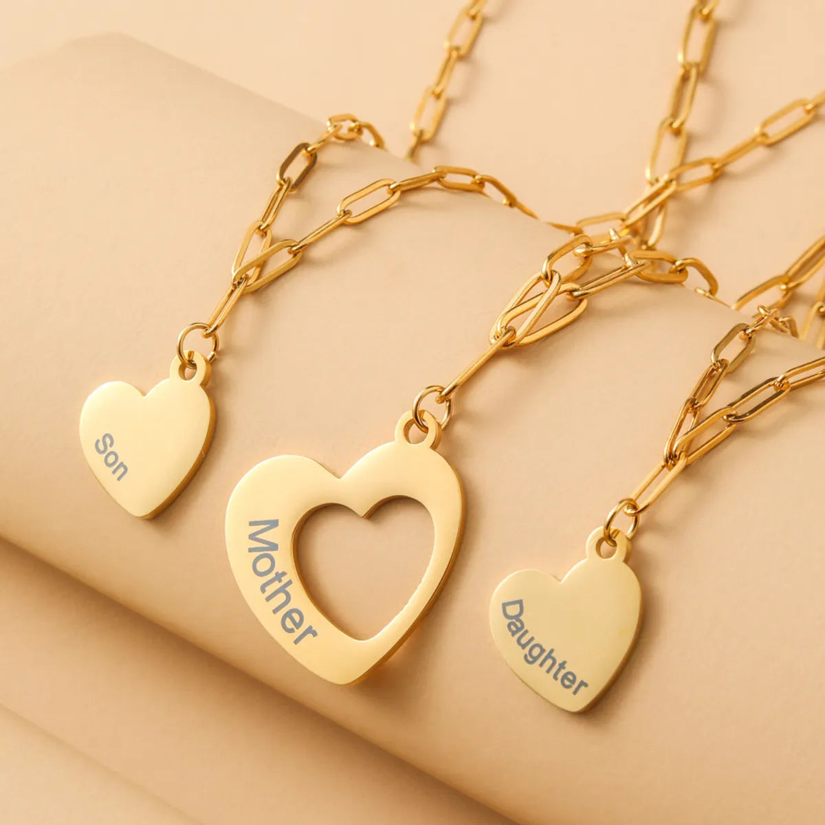 Family Necklaces-Stainless Steel 18K Gold Plated MAMA Heart Shape Hollow Out Pendant Necklace