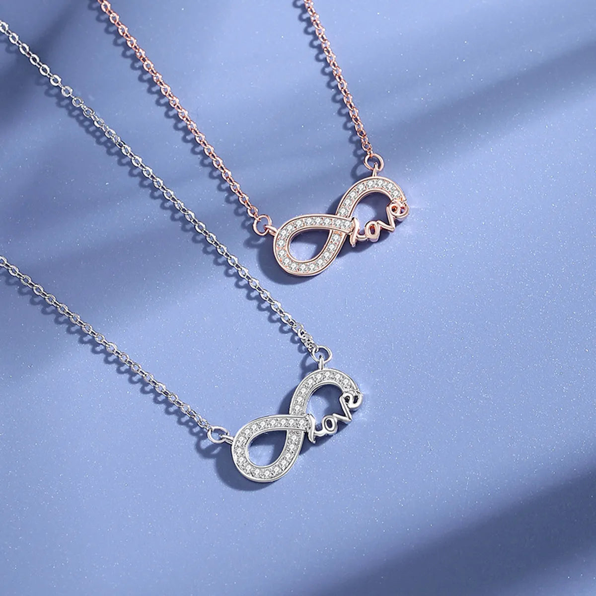 Antique Necklaces-Simple Style Love Infinity Sterling Silver Polishing Plating Inlay Zircon Necklace