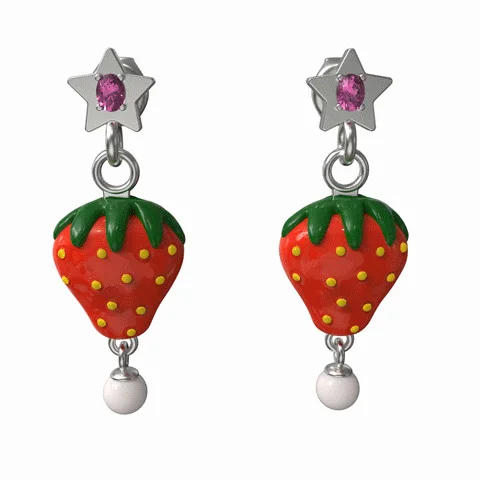 Large Hoop Drop Earrings-Strawberry Dangles