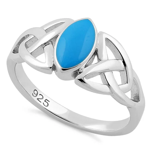 Designer Promise Rings-Sterling Silver Simulated Turquoise Marquise Celtic Ring