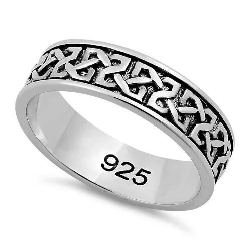 Gold Engagement Rings with Diamonds-Sterling Silver Celtic Band Ring