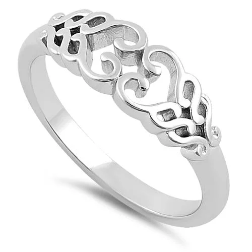 Customizable Birthstone Rings-Sterling Silver Braided Hearts Ring