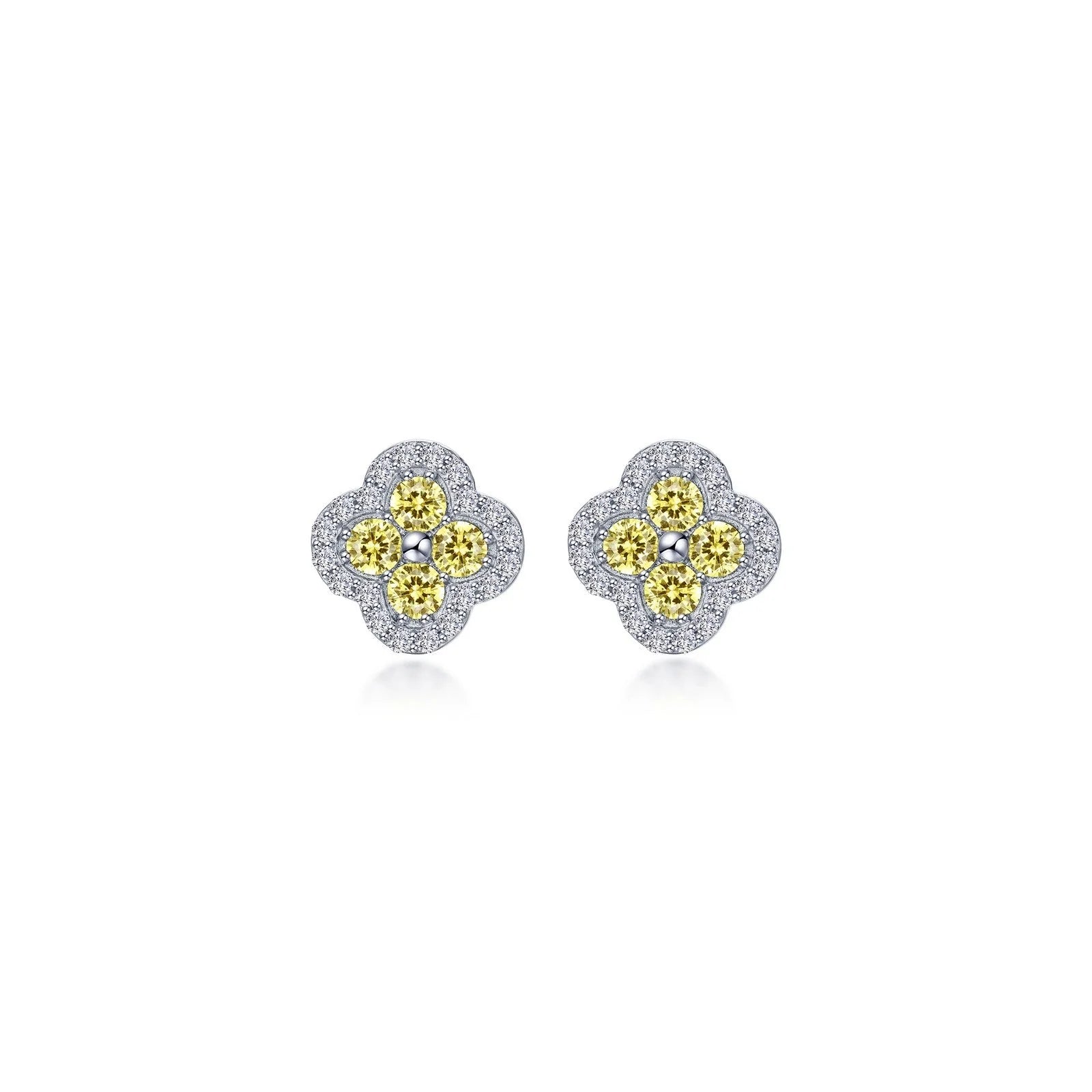 Luxury Gemstone Earrings-Lafonn Simulated Diamond & Canary Clover Halo Stud Earrings E0610CAP00