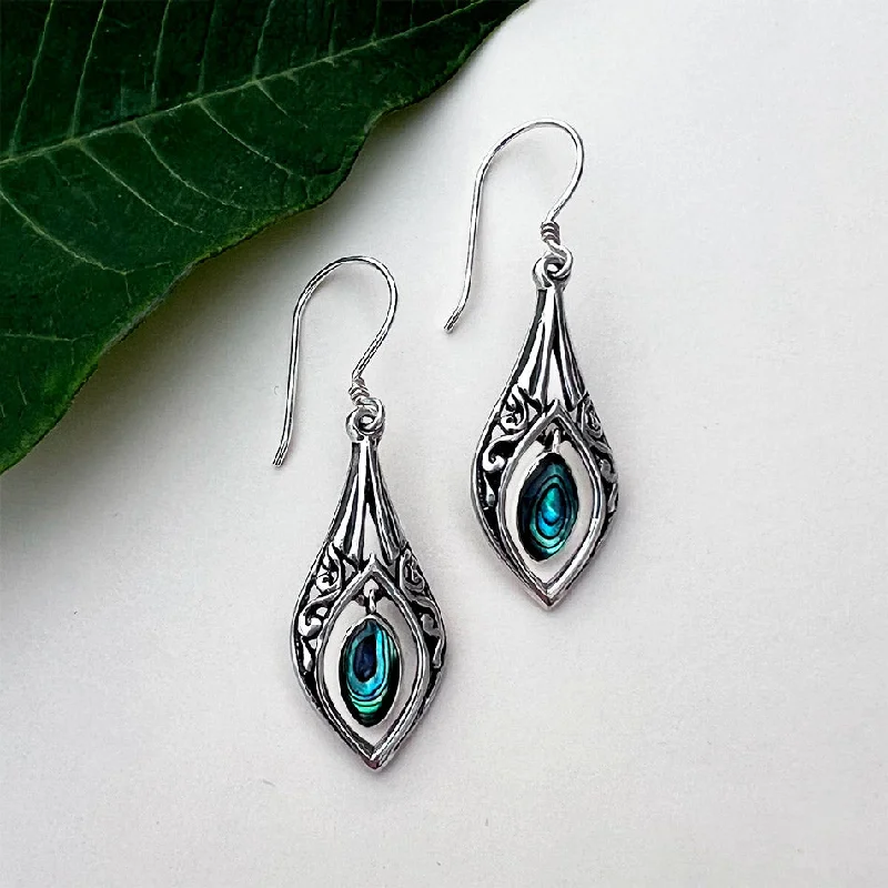 Designer Drop Earrings-Dewdrop Abalone Earrings - Sterling Silver, Indonesia