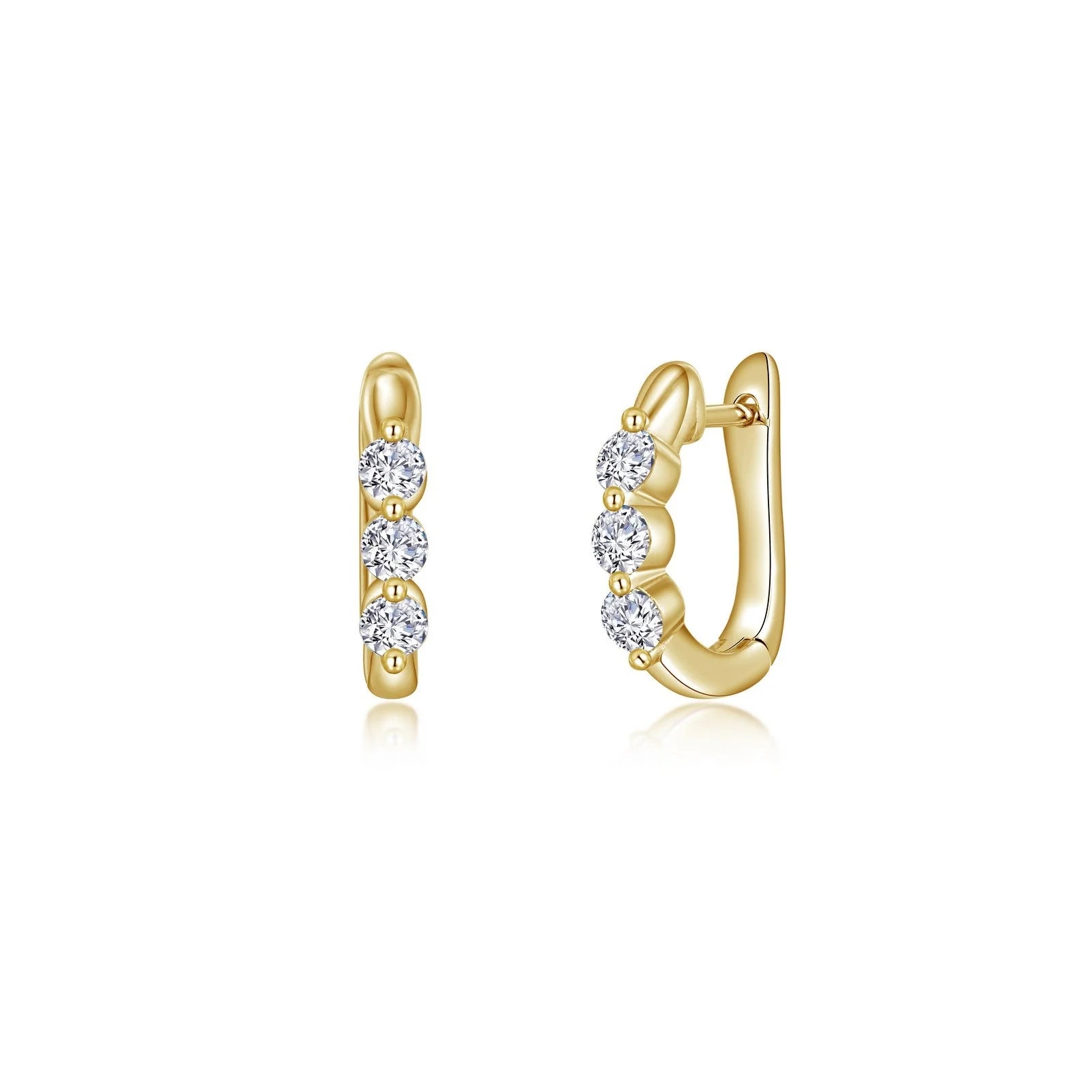 Shiny Drop Earrings-Lafonn Simulated Diamond 3-Stone Huggie Hoop Earrings E0618CLG00