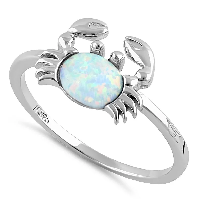 Birthstone Engagement Rings for Men-Sterling Silver Crab White Lab Opal Ring