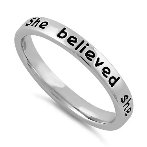 Custom Diamond Wedding Rings-Sterling Silver "She believed she could, so she did" Ring