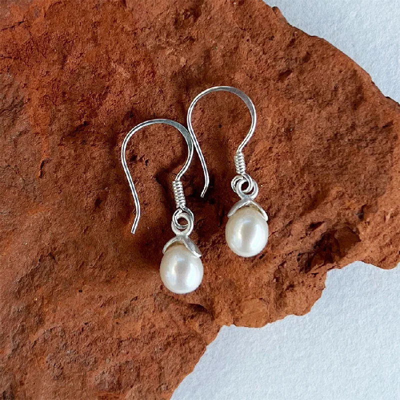 Gold Chain Earrings-Pre-order! Acorn Pearl Earrings - Sterling Silver, Indonesia