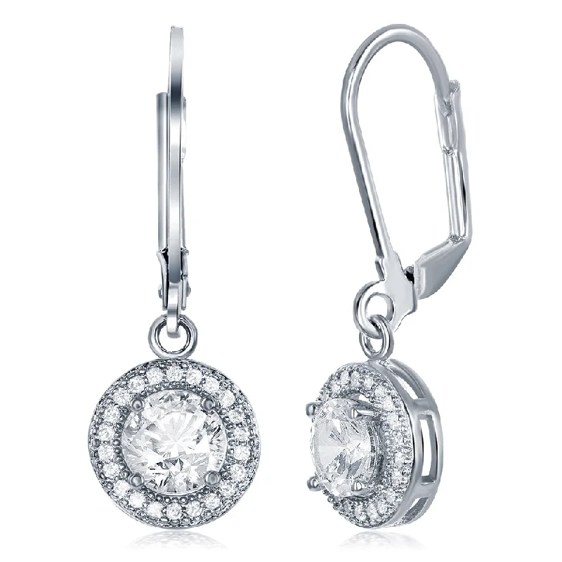 Chic Gemstone Earrings-Juliana 18k White Gold Plated Halo Drop Earrings with Round Cut Simulated Diamond Crystals