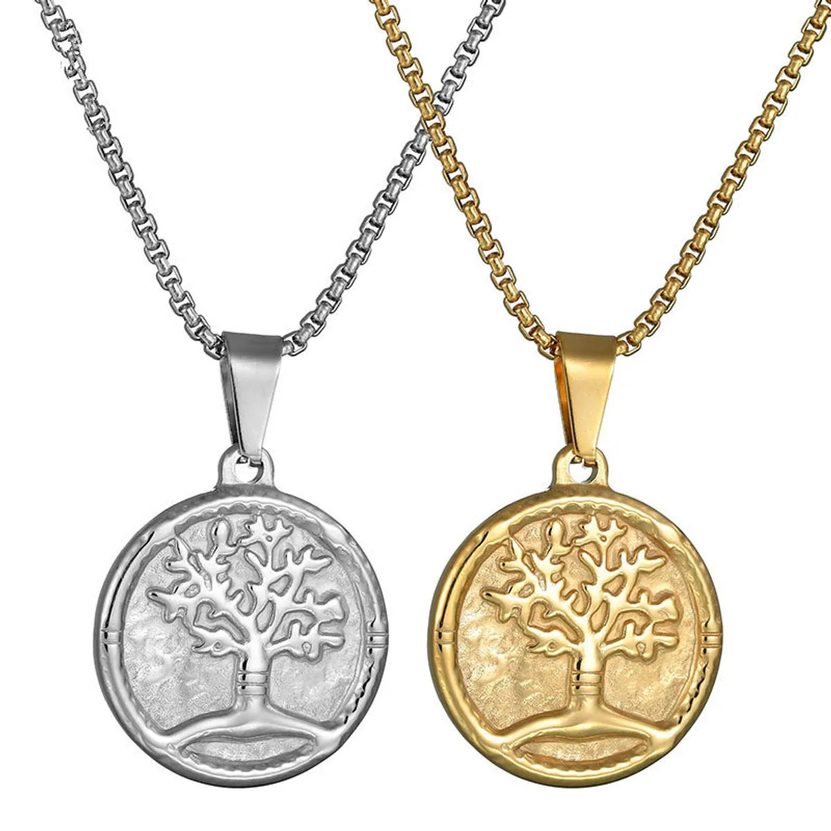 Custom Engraved Necklaces-Titanium&Stainless Steel Simple Flowers Necklace  (Steel Color) Nhhf0884-Steel-Color