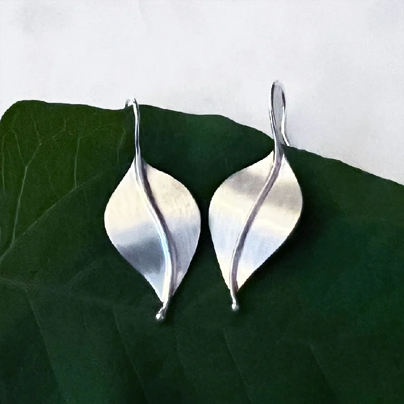 Small Gemstone Drop Earrings-Pre-order!  In Leaf Earrings - Sterling Silver, Indonesia