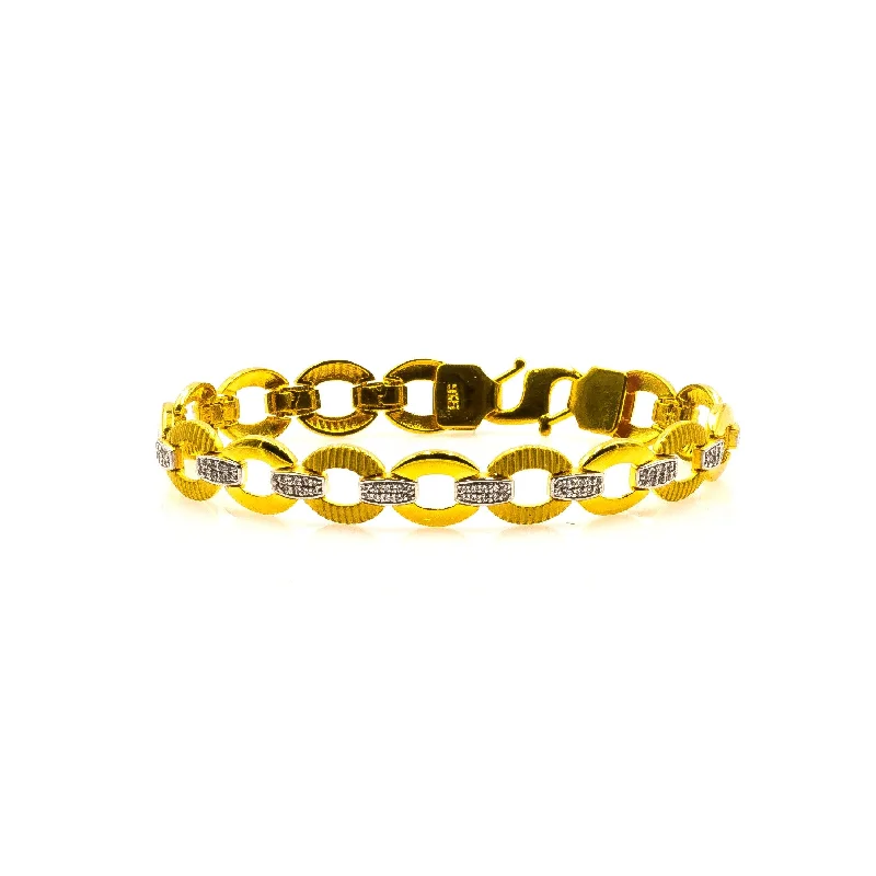 Women’s Personalized Bracelets-22K Yellow Gold Men's Bracelet W/ Precious CZ Gems & Circle Link