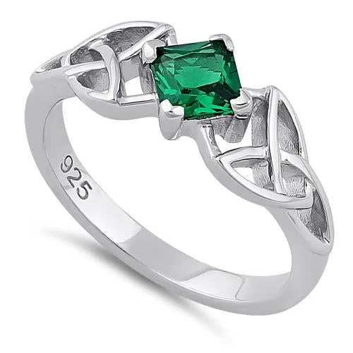 Black Diamond Wedding Rings-Sterling Silver Celtic Princess Cut Emerald CZ Ring