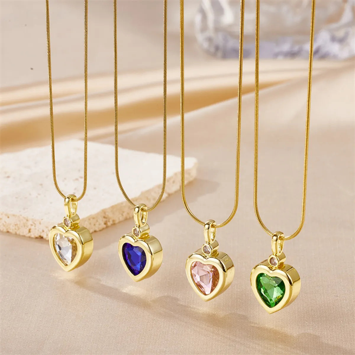 Gemstone Pendant Necklaces-Lady Heart Shape Stainless Steel Titanium Steel Inlay Zircon Pendant Necklace