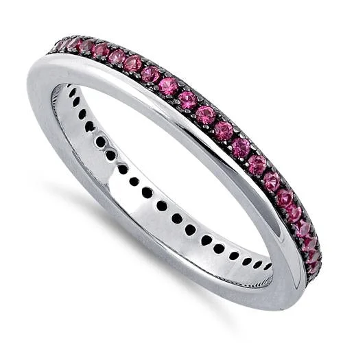 Solitaire Wedding Rings-Sterling Silver Ruby CZ Eternity Band