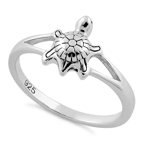 Modern Diamond Rings-Sterling Silver Turtle Ring