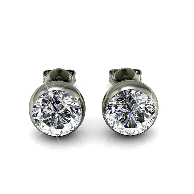 Multi-Stone Drop Earrings-Blaire 18k White Gold Plated Stud Earrings with Round Cut Swarovski Crystals