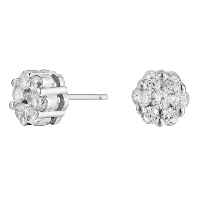 Silver Gemstone Hoop Earrings-Nova 18k White Gold Plated Stud Earrings with Simulated Diamond Crystals