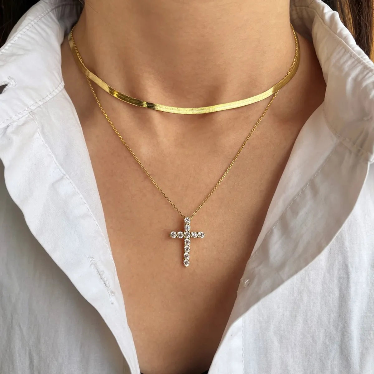 Spiritual Healing Necklaces-Retro Cross Sterling Silver Inlay Zircon Pendant Necklace 1 Piece