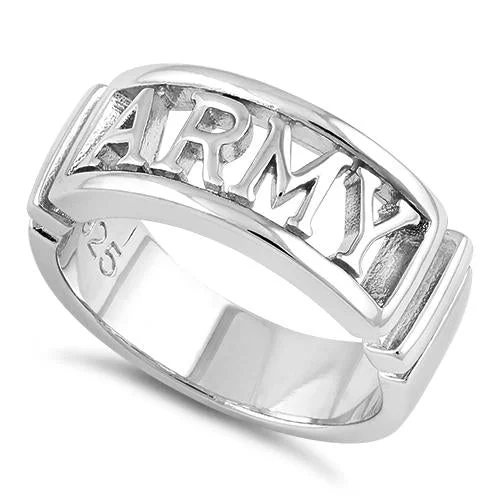 Custom Sapphire Rings-Sterling Silver Men's ARMY Ring