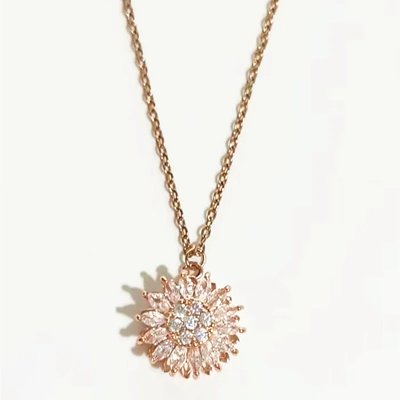 Rose Gold SUNFLOWER Rotating Necklace