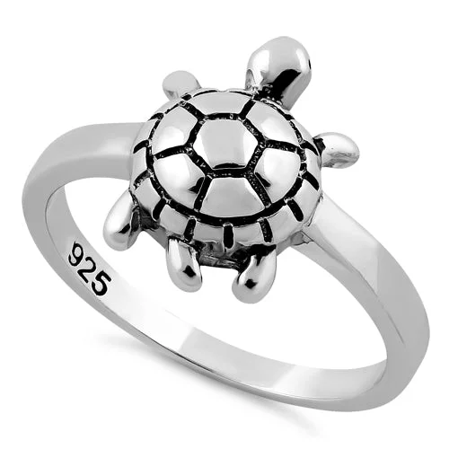 Custom Halo Engagement Rings-Sterling Silver Turtle Ring