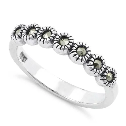 Fashionable Cocktail Rings-Sterling Silver Half Eternity Round Marcasite Ring