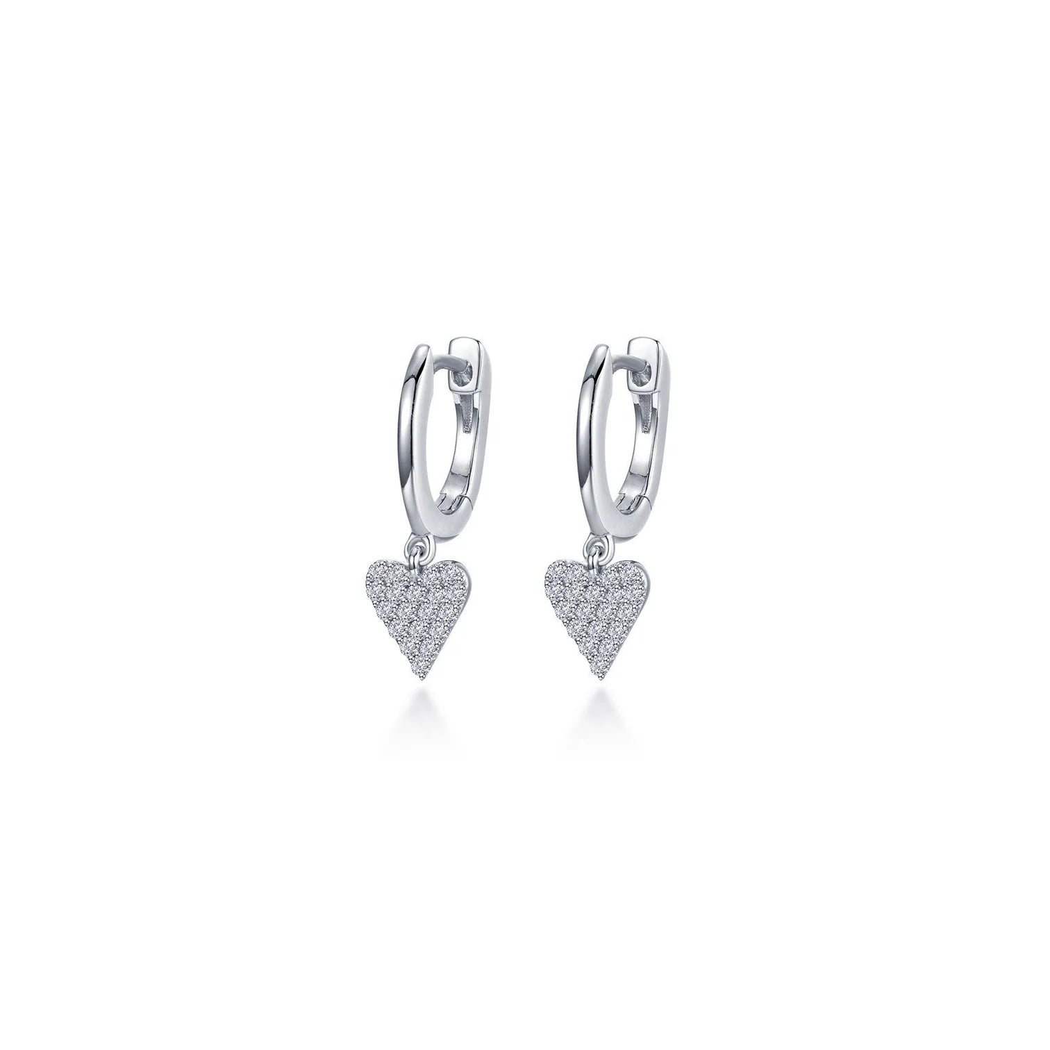 Shiny Hoop Earrings-Lafonn Simulated Diamond Mini Dangling Heart Huggie Earrings E0625CLP00