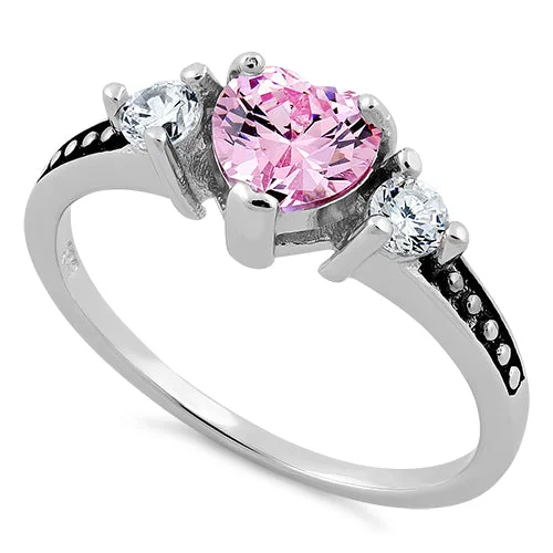 Artistic Diamond Rings-Sterling Silver Heart Pink CZ Ring