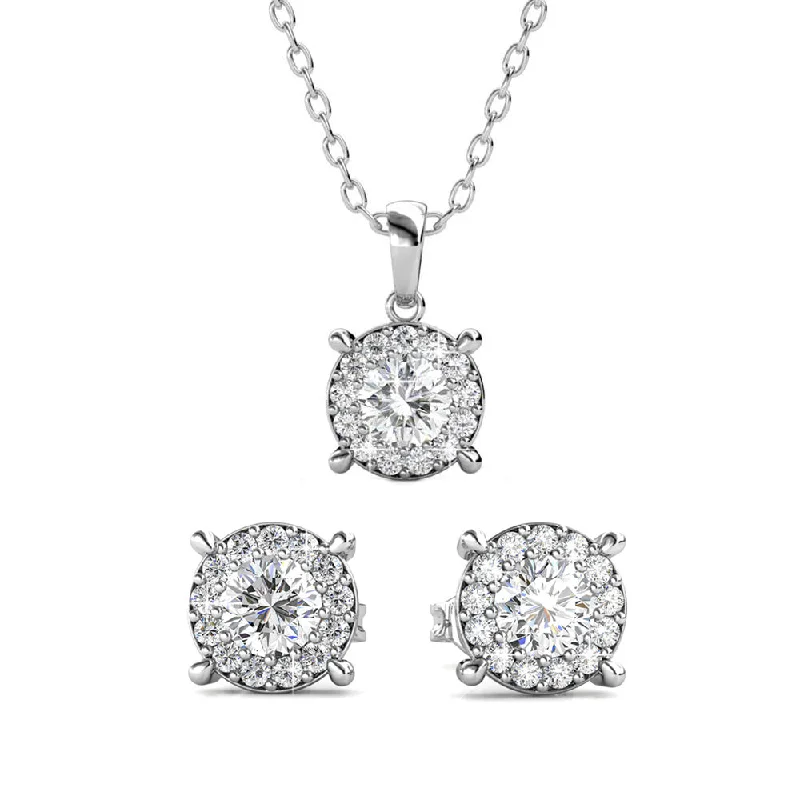 Luxury Wedding Earrings-Raylee 18k White Gold Plated Necklace and Earrings Jewelry Set with Round Cut Solitaire Swarovski Crystals