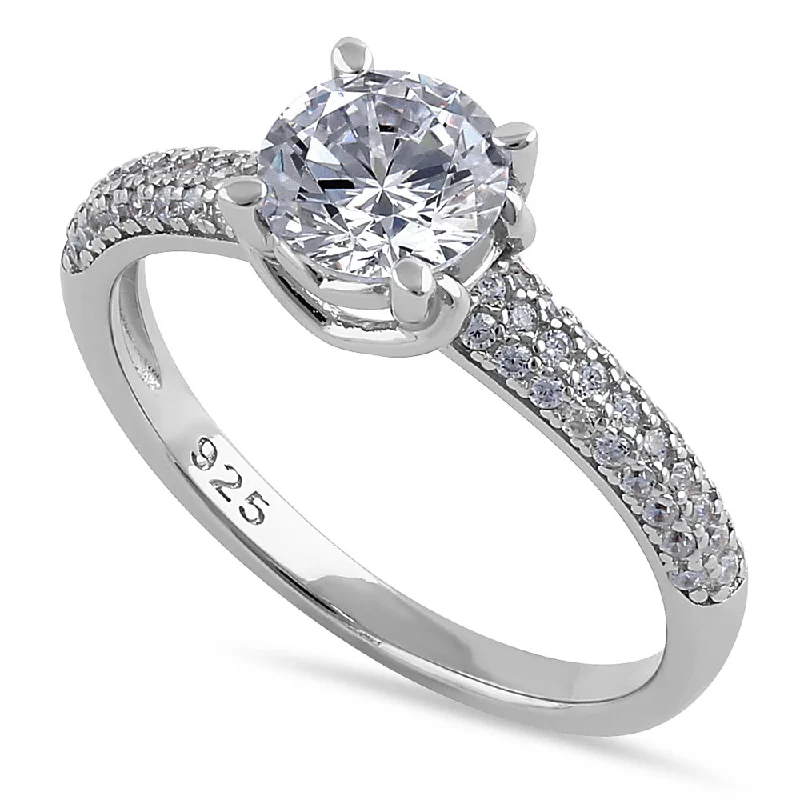 Classic Gold Engagement Rings-Sterling Silver Elegant Raised Round Cut Clear CZ Engagement Ring