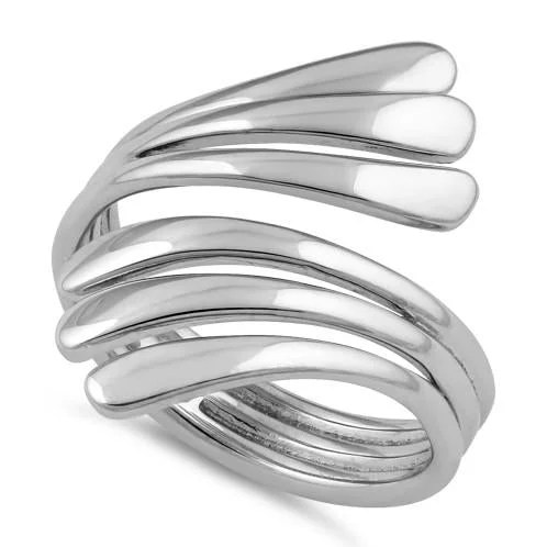 Classic Diamond Wedding Bands-Sterling Silver Wavy Lines Ring