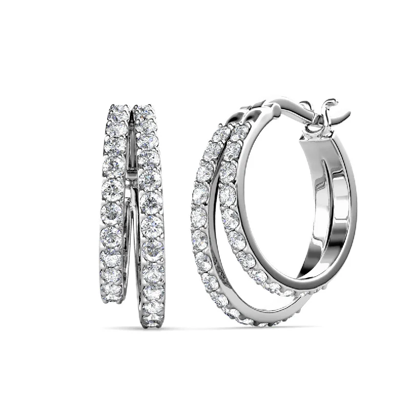 Trendy Gold Hoop Earrings-Corina 18k White Gold Plated Hoop Earrings with Swarovski Crystals