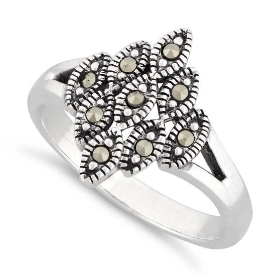 Customizable Engagement Ring Settings-Sterling Silver Eye Marquise Marcasite Ring