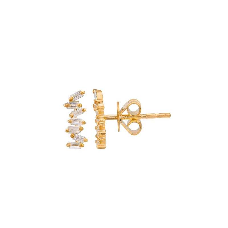 Luxury Gold Earrings-Baguette Diamond Studs