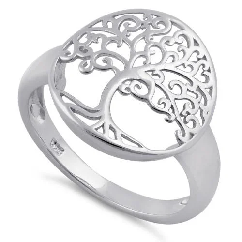 Adjustable Gemstone Rings-Sterling Silver Tree of Life Ring