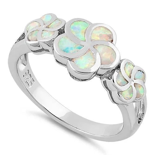 Couples Engagement Rings-Sterling Silver Plumeria White Lab Opal Ring