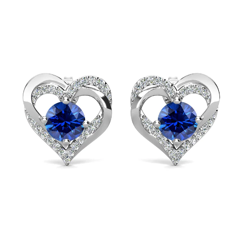 Crystal and Gold Earrings-Forever September Birthstone Diamond 18k White Gold Plated Silver Double Heart Earrings with Swarovski Crystals