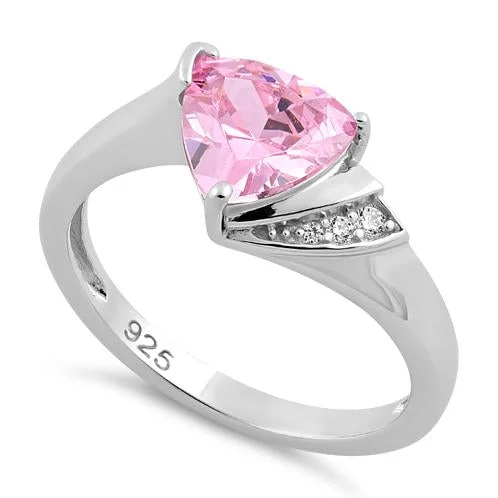 Custom Stacked Rings-Sterling Silver Elegant Trillion Cut Pink CZ Ring