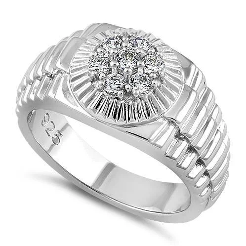 Platinum Wedding Bands-Sterling Silver Men's Premium CZ Ring