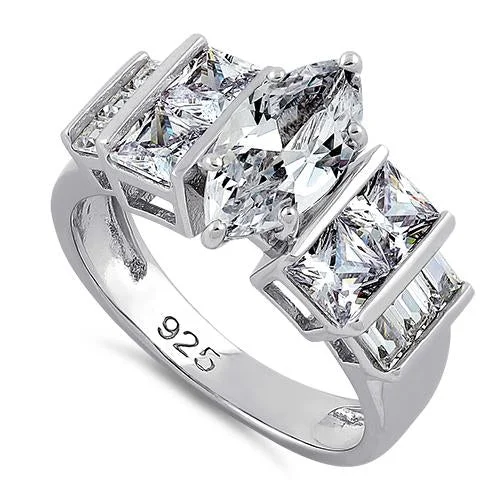 Men’s Engagement Rings-Sterling Silver Marquise Cut Engagement Clear CZ Ring