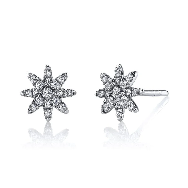 Gold Heart Earrings-14K White Gold 0.19ct. Diamond Starburst Stud Earrings