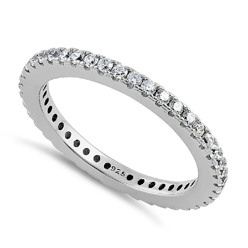 Custom Wedding Bands for Women-Sterling Silver Stackable Eternity CZ Ring