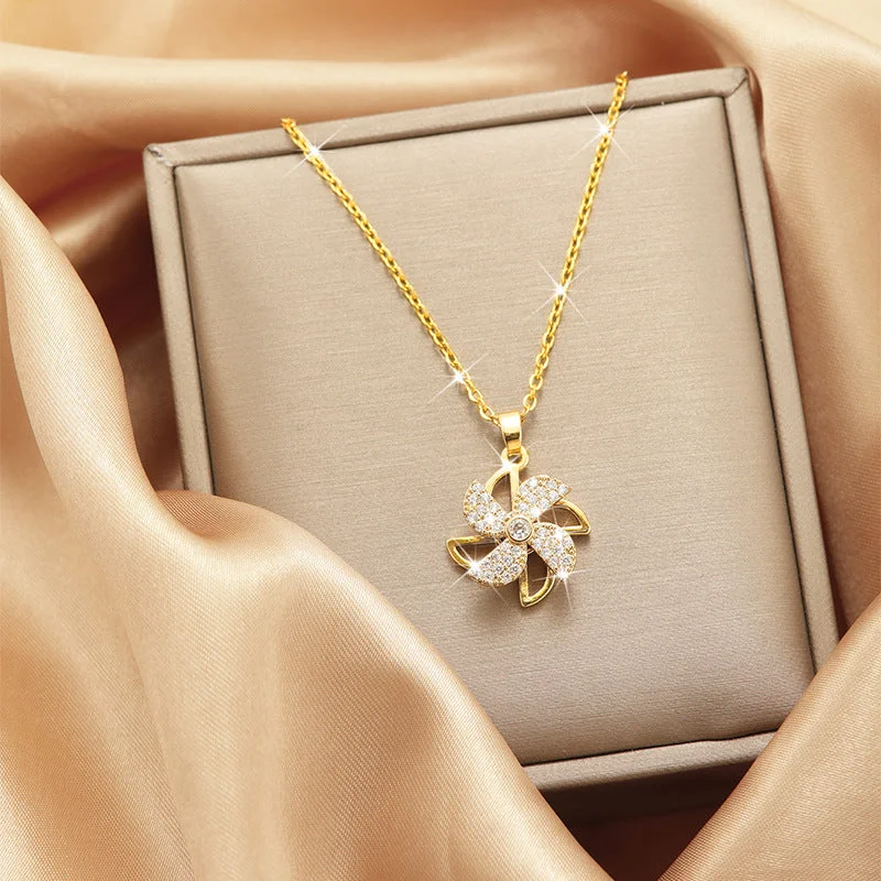 X5206# Gold Rotatable Windmill Necklace