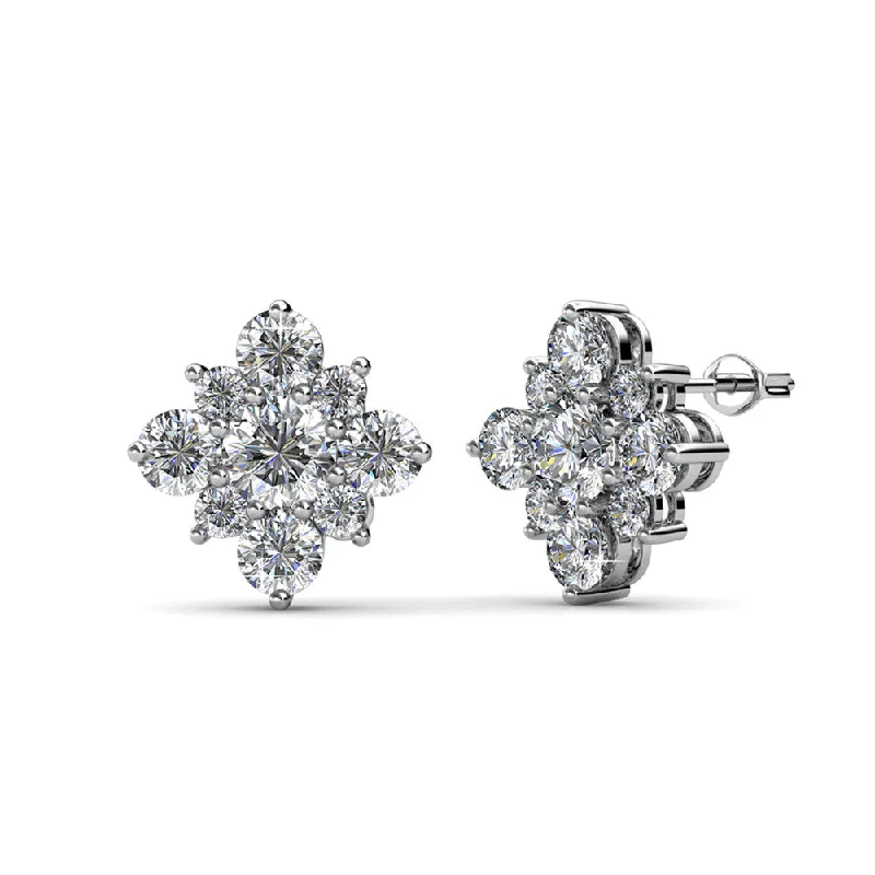 Dazzling Drop Earrings-Macie 18k White Gold Plated Cluster Stud Earrings with Swarovski Crystals