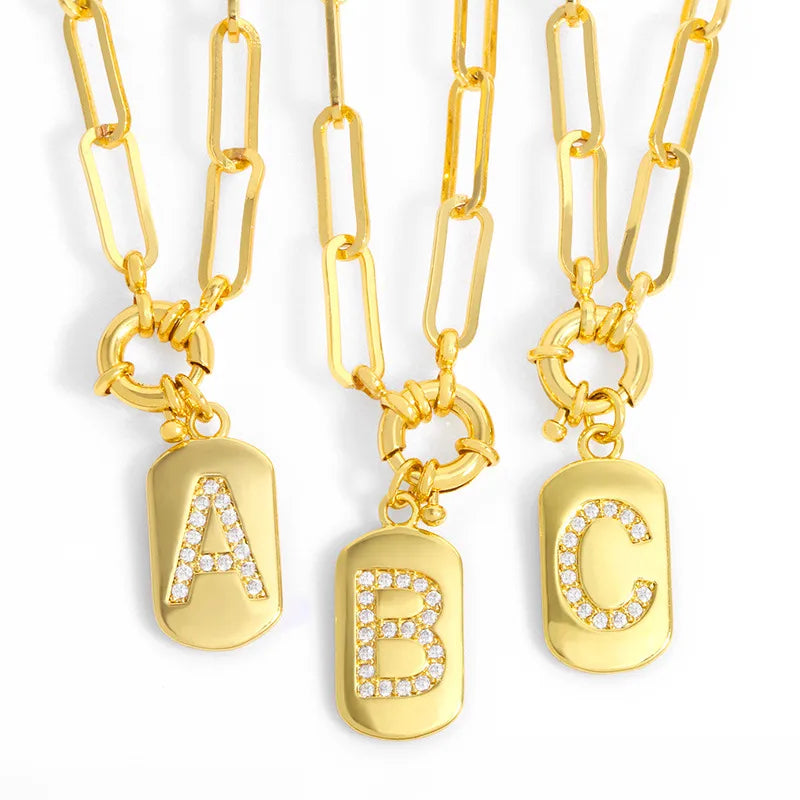 Gold-Plated Necklaces-Hip-Hop Retro 26 Letters Pendant Chain