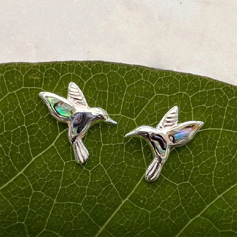 High Fashion Stud Earrings-Pre-order! Abalone Hummingbird Studs - Sterling Silver, Indonesia