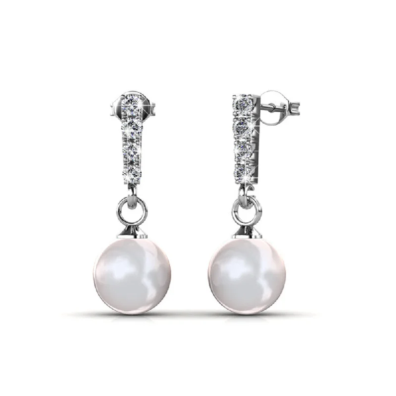 Handmade Crystal Earrings-Gabrielle 18k White Gold Pearl Drop Earrings with Swarovski Crystals