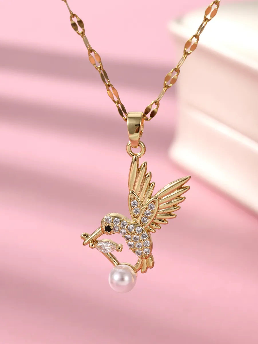 Personalized Name Necklaces-Elegant Glam Luxurious Bird Stainless Steel Plating Inlay Zircon 18k Gold Plated Pendant Necklace